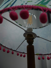 Load image into Gallery viewer, Bright Floral 30cm Drum Lampshade with Pink Pom Pom Trim