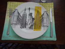Load image into Gallery viewer, Yellow and Blue Wash Reversable Rectangle Fabric Placemats