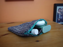 Load image into Gallery viewer, Blue Herringbone Print Zippered Pouch