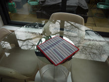 Load image into Gallery viewer, Blue, White and Grey Trivet with Red Trim