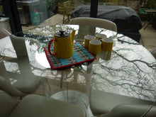 Load image into Gallery viewer, Blue, Grey, White and Orange striped Trivet