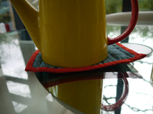 Load image into Gallery viewer, Wavy Blue Pot holders with Red Trim