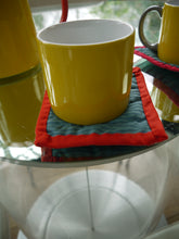 Load image into Gallery viewer, Wavy Blue Pot holders with Red Trim