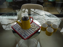 Load image into Gallery viewer, Blue, White and Grey Trivet with Red Trim