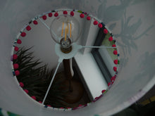 Load image into Gallery viewer, Bright Floral 30cm Drum Lampshade with Pink Pom Pom Trim