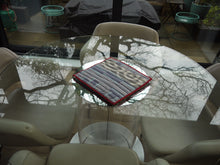 Load image into Gallery viewer, Blue, White and Grey Trivet with Red Trim