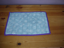 Load image into Gallery viewer, Blue Cross Hatch Trivet With Purple Trim