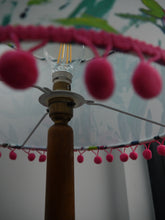 Load image into Gallery viewer, Bright Floral 30cm Drum Lampshade with Pink Pom Pom Trim