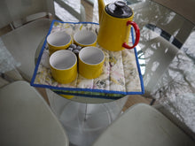 Load image into Gallery viewer, Yellow Floral Print Trivet with Blue Trim