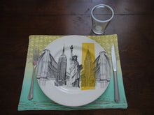 Load image into Gallery viewer, Yellow and Blue Wash Reversable Rectangle Fabric Placemats