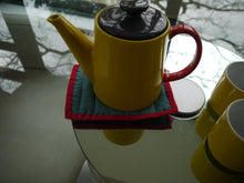 Load image into Gallery viewer, Wavy Blue Pot holders with Red Trim