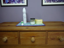 Load image into Gallery viewer, Blue Cross Hatch Trivet With Purple Trim