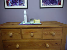 Load image into Gallery viewer, Blue Cross Hatch Trivet With Purple Trim