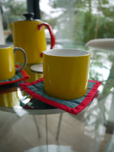 Load image into Gallery viewer, Wavy Blue Pot holders with Red Trim