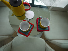 Load image into Gallery viewer, Wavy Blue Pot holders with Red Trim