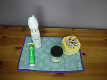 Load image into Gallery viewer, Blue Cross Hatch Trivet With Purple Trim