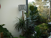 Load image into Gallery viewer, Black white bird and floral print with rainbow hearts 30cm Drum Lampshade