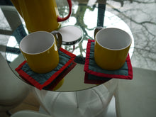 Load image into Gallery viewer, Wavy Blue Pot holders with Red Trim