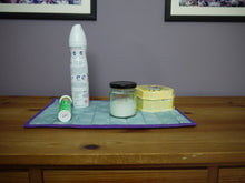 Load image into Gallery viewer, Blue Cross Hatch Trivet With Purple Trim