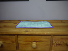 Load image into Gallery viewer, Blue Cross Hatch Trivet With Purple Trim