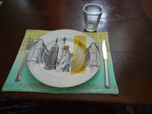 Load image into Gallery viewer, Yellow and Blue Wash Reversable Rectangle Fabric Placemats
