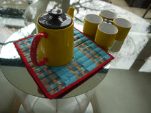 Load image into Gallery viewer, Blue, Grey, White and Orange striped Trivet