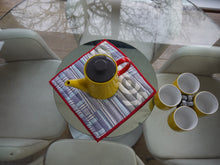 Load image into Gallery viewer, Blue, White and Grey Trivet with Red Trim