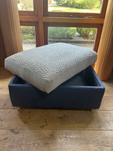 Load image into Gallery viewer, Blue and Beige Storage Ottoman