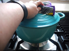 Load image into Gallery viewer, Sneaker Pot Holders with Purple Trim