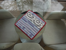 Load image into Gallery viewer, Blue, White and Grey Trivet with Red Trim
