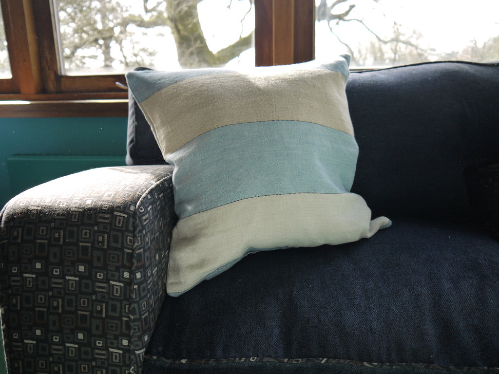 Blue and Beige Striped Couch Pillow Cover