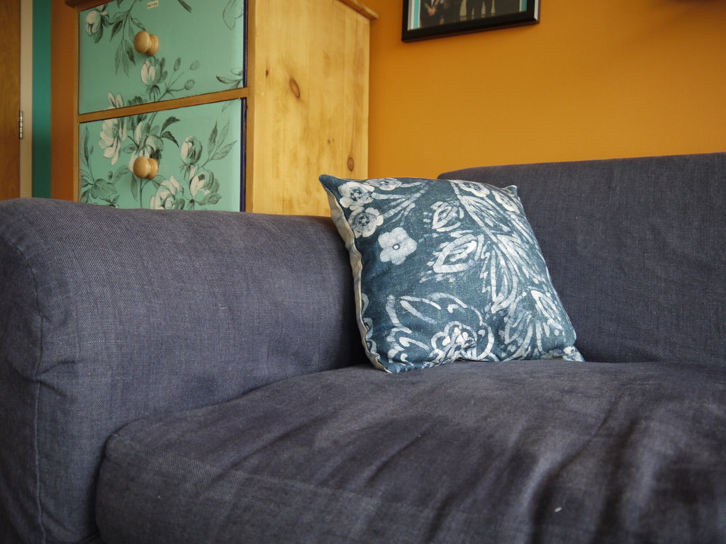 Blue and Beige Double Print Couch Pillow Cover